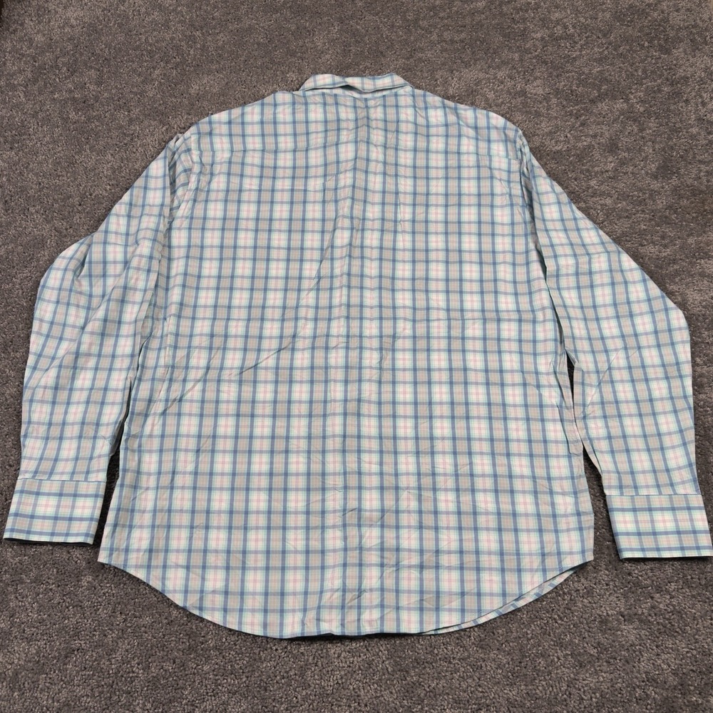 PETER MILLAR BUTTON SHIRT Men's -XL- WHITE BLUE Plaid POLY -SUMMER COMFORT GOLF - Picture 5 of 7